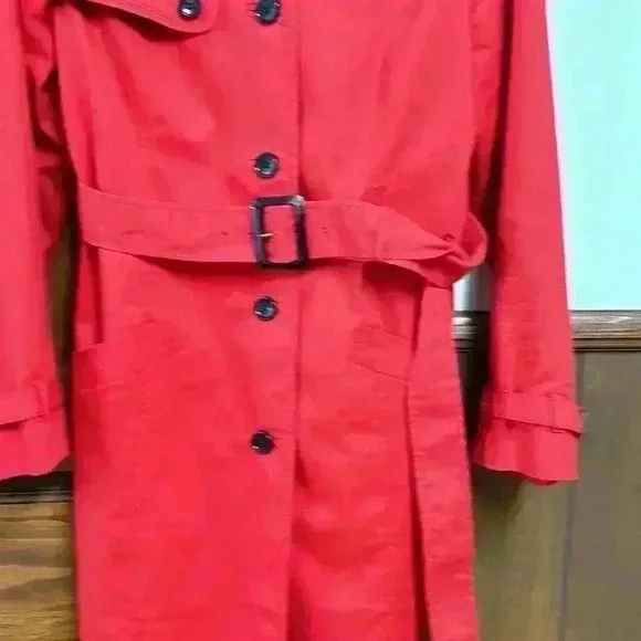 Talbots Red Raincoat/Overcoat/Trench Coat W/Belt 2 Front Pockets Lined Size M - Picture 7 of 11